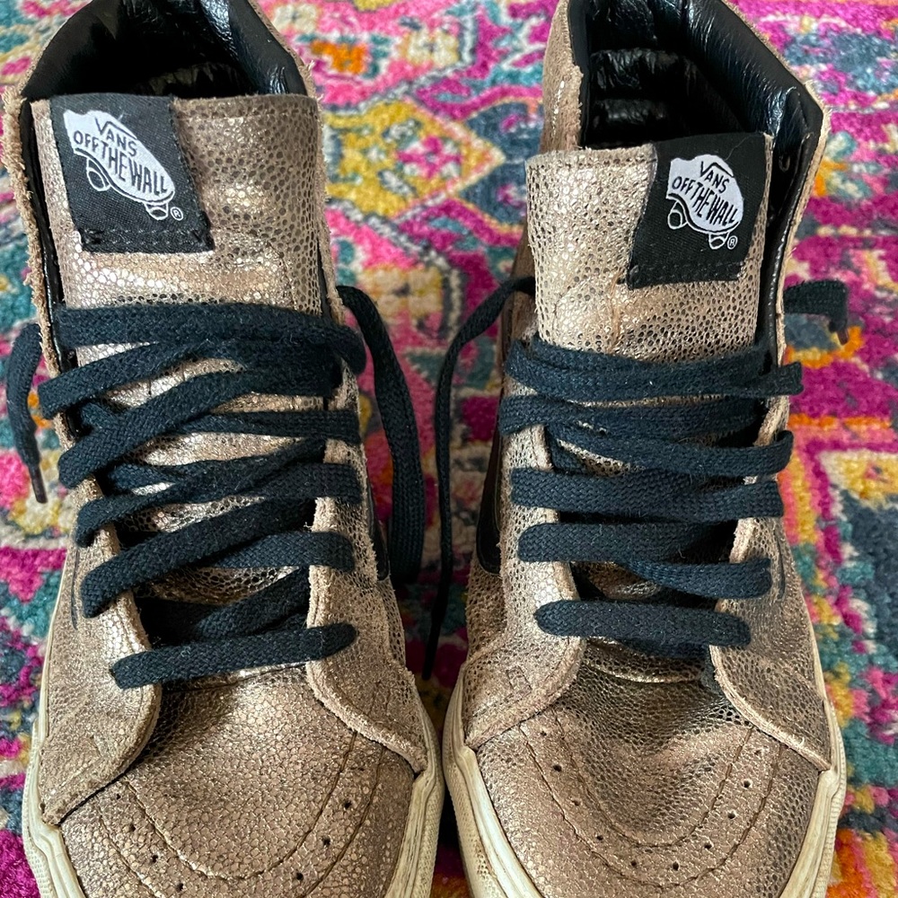 Gold high top vans. Well loved, super comfortable. Size 8 women’s.